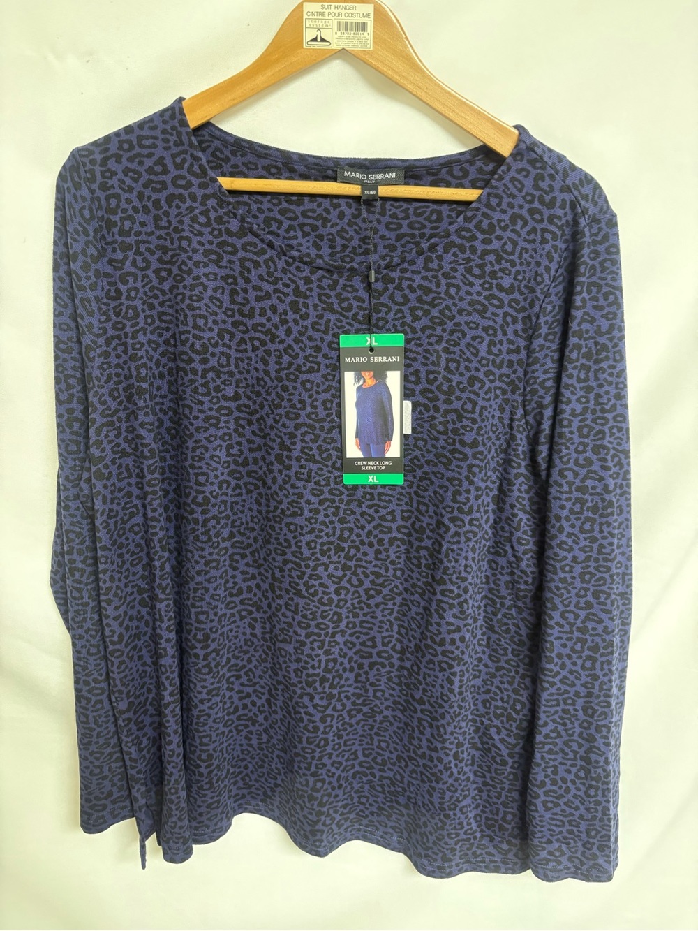 Mario Serrani Navy and Black Leopard Print Long Sleeve Top